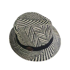 Panama Jack Black Beige Striped Straw/ Paper Fedora Hat Size M